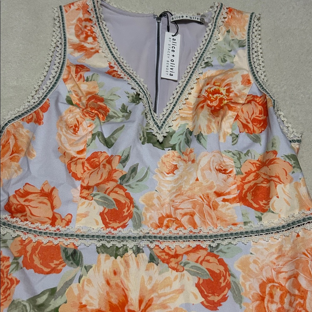 Alice+Olivia Garden Dusty Orchids Cotton Dress size 10 NWT - Picture 2 of 10